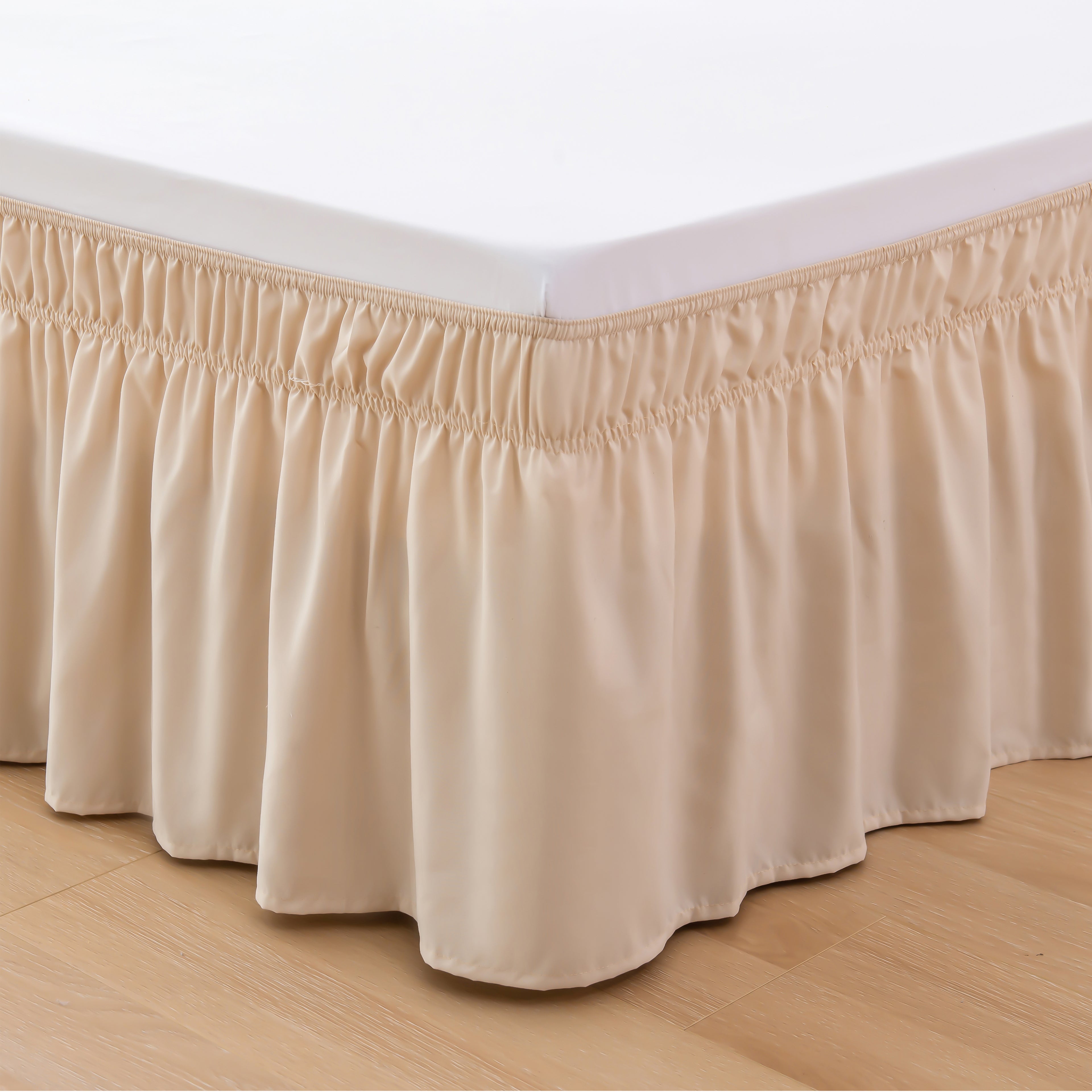 1-Piece Ruffle Bed Skirt - Around Style Elastic Bed Wrap - 16 inch Drop