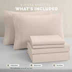 Extra deep Pocket 3 Line Embroidery, 6-Piece Sheet Set