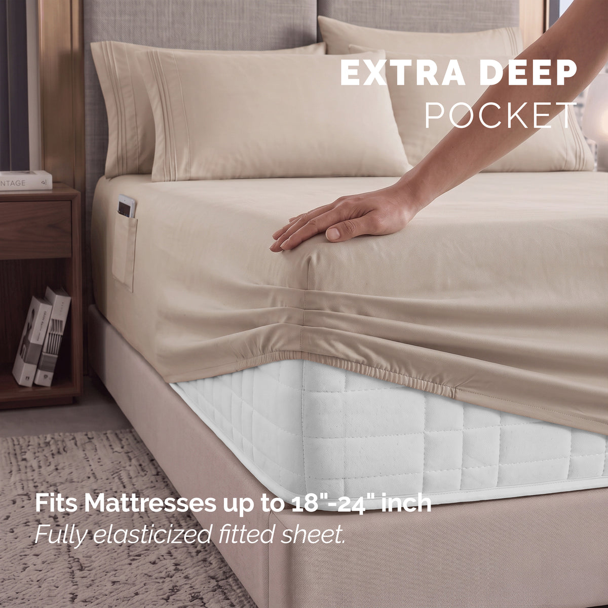Extra deep Pocket 3 Line Embroidery, 6-Piece Sheet Set