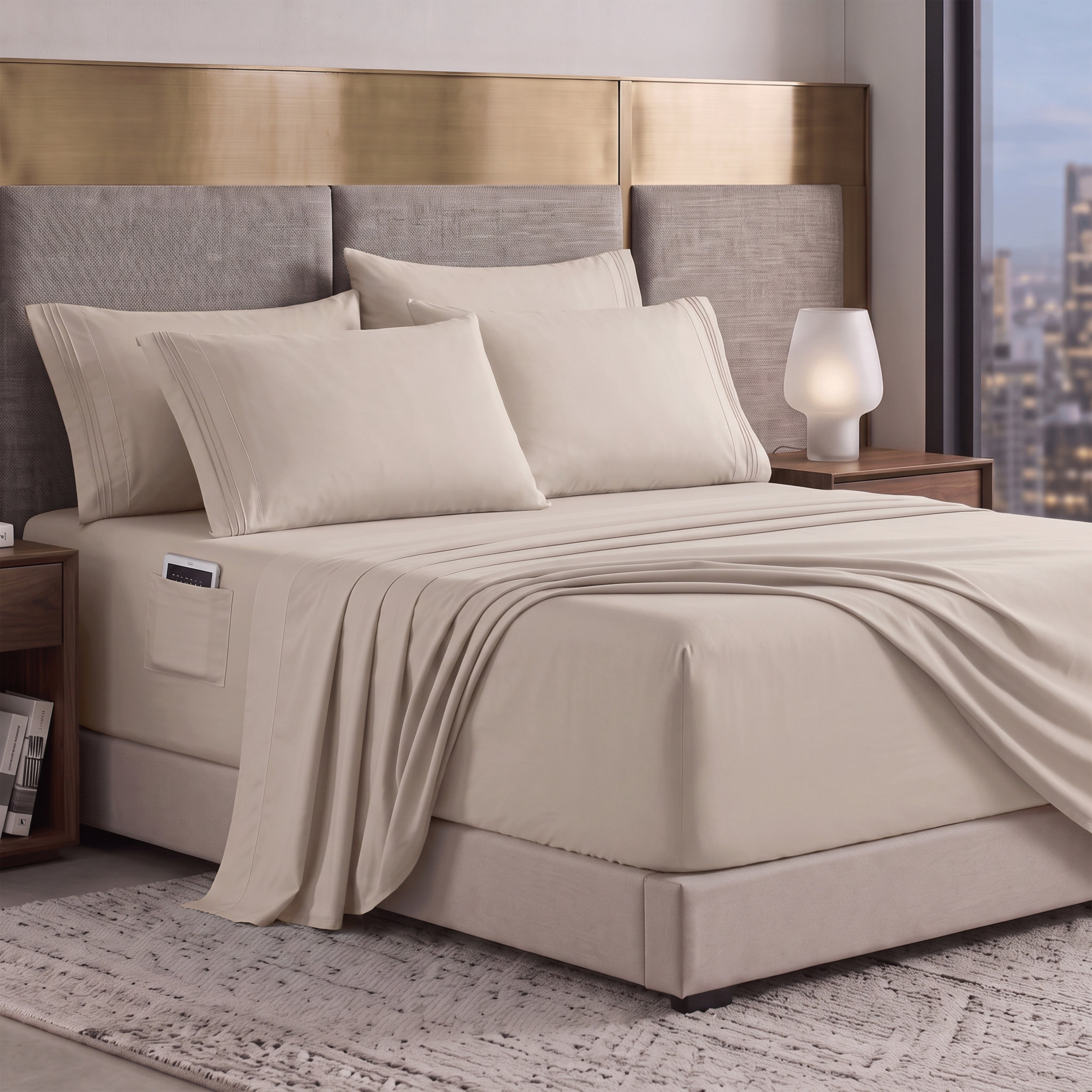 Extra deep Pocket 3 Line Embroidery, 6-Piece Sheet Set