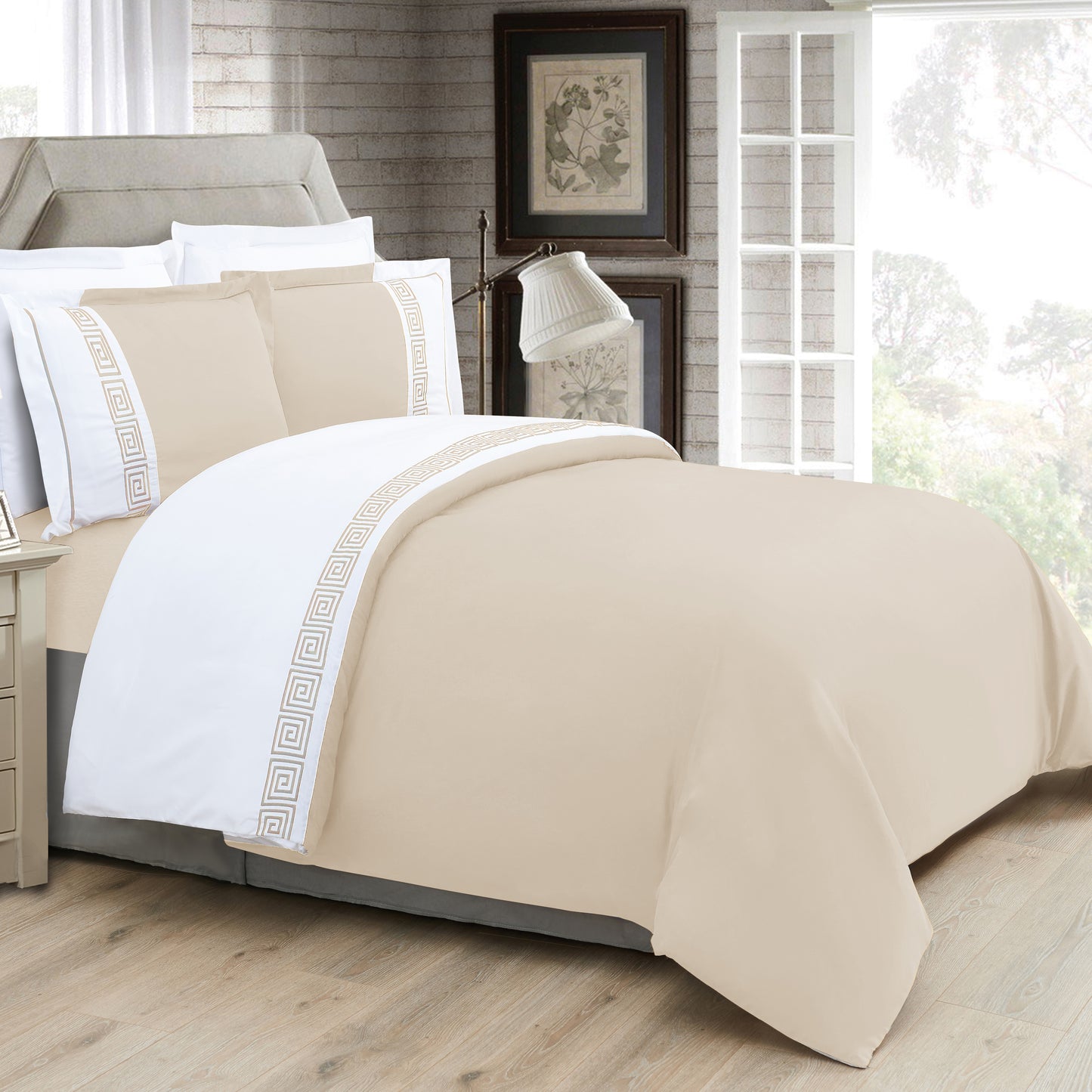 Elegant Comfort 3-Piece Greek Embroidered Duvet Cover Set