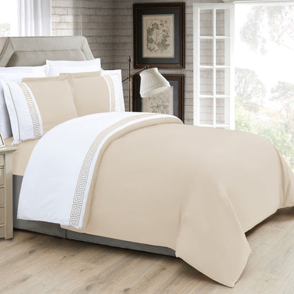 Elegant Comfort 3-Piece Greek Embroidered Duvet Cover Set