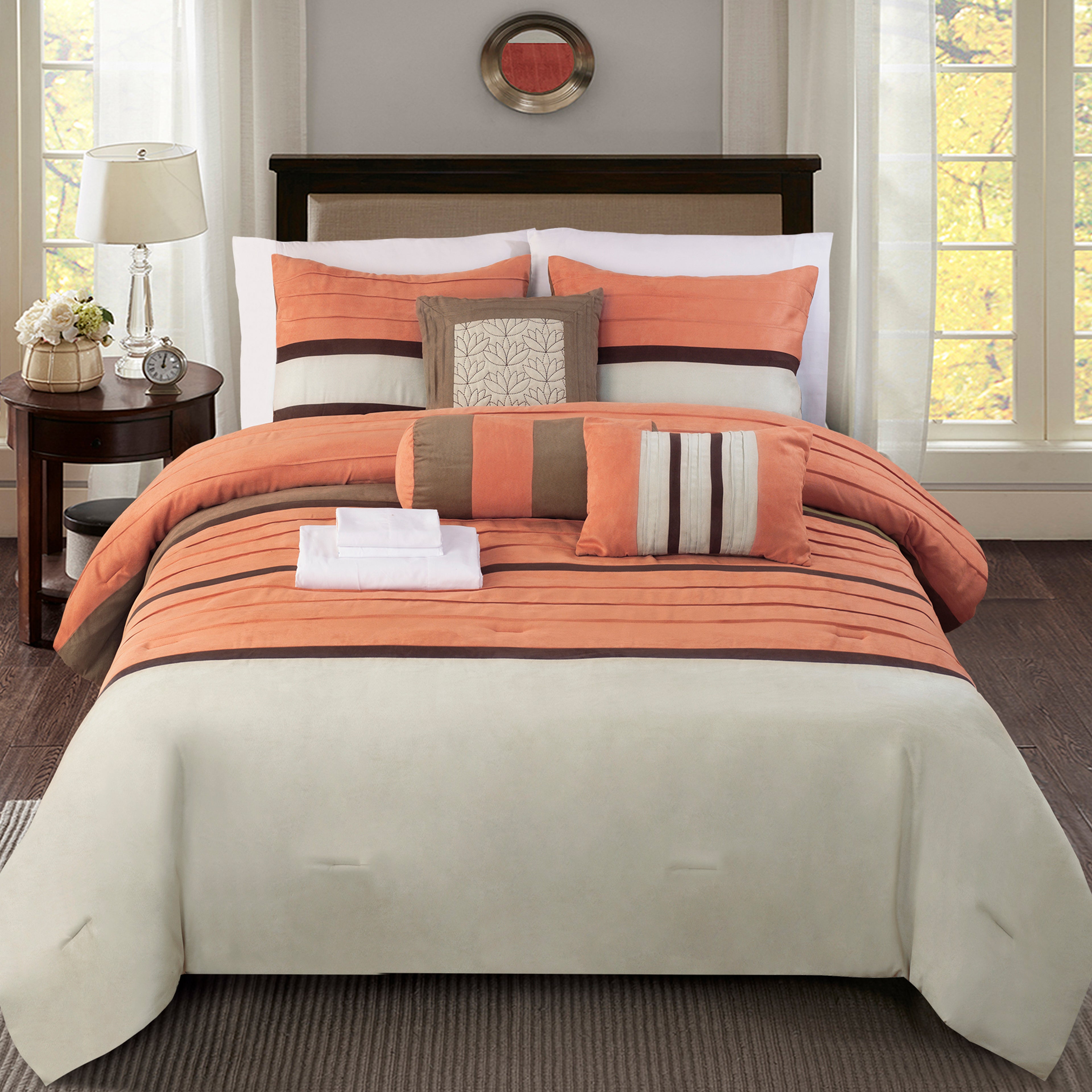12-Piece Cirena Micro suede Comforter Set, Includes 6-Piece Sheet Set with Double Sided Storage Pockets