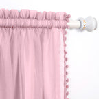 Set of 2 Pom Pom Tasseled Sheer Curtain - Rod Pocket