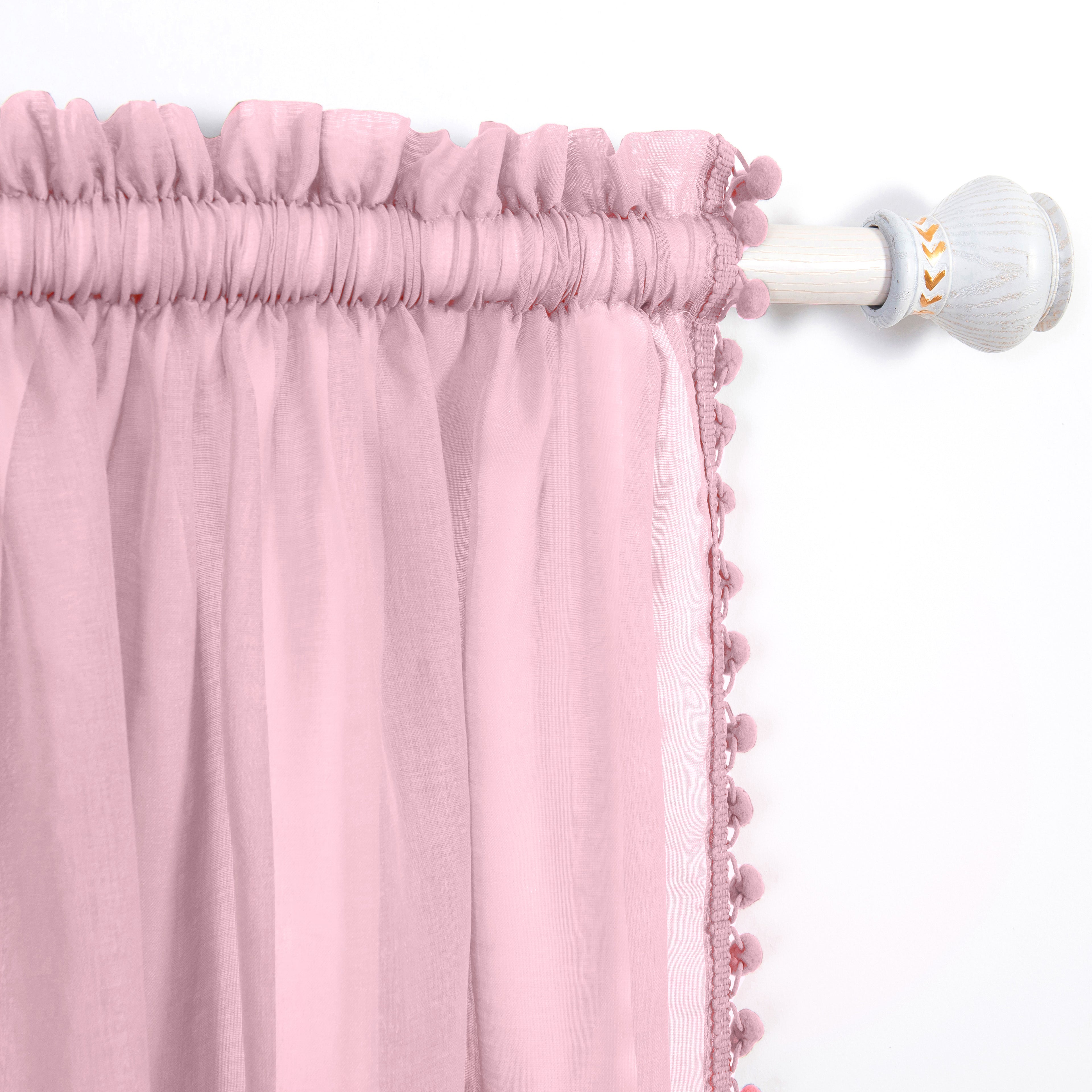Set of 2 Pom Pom Tasseled Sheer Curtain - Rod Pocket