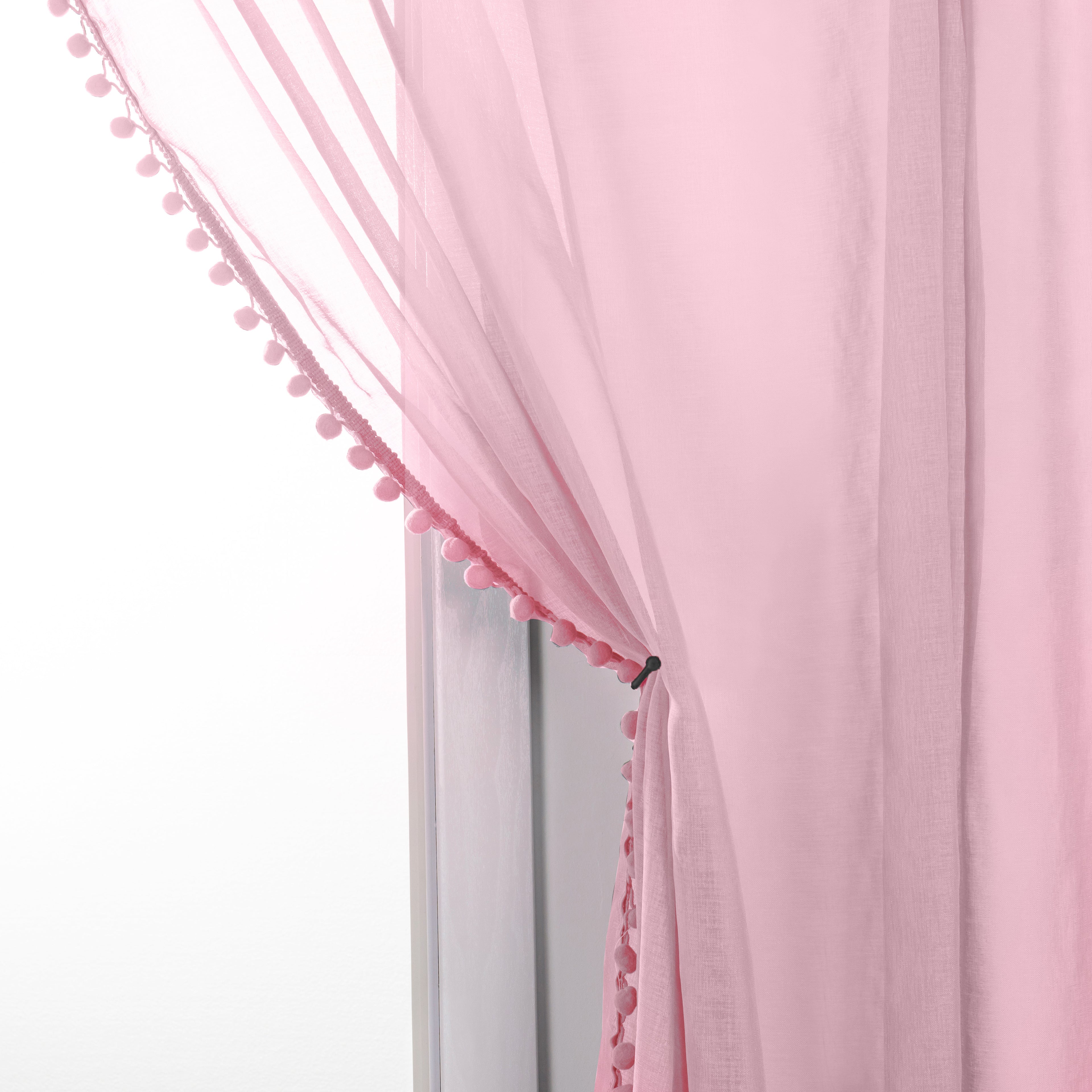 Set of 2 Pom Pom Tasseled Sheer Curtain - Rod Pocket