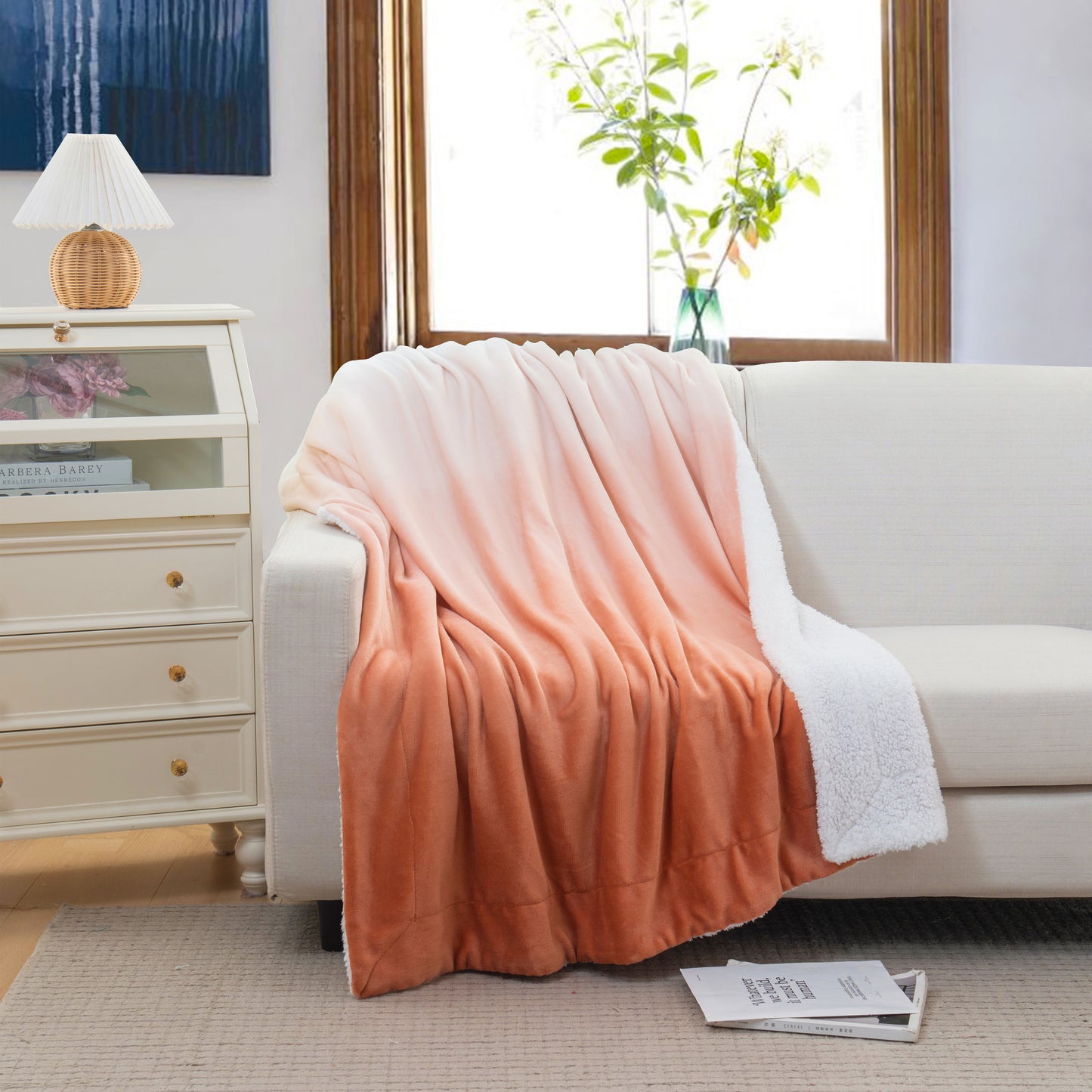 Elegant Comfort Ombre Printed - Sherpa Backed Plush Throw Blankets - 50 x 60 inches