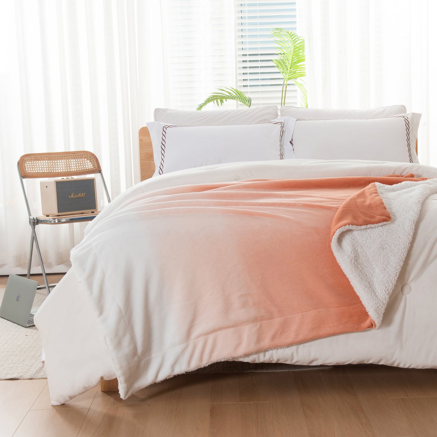 Elegant Comfort Ombre Printed - Sherpa Backed Plush Throw Blankets - 50 x 60 inches