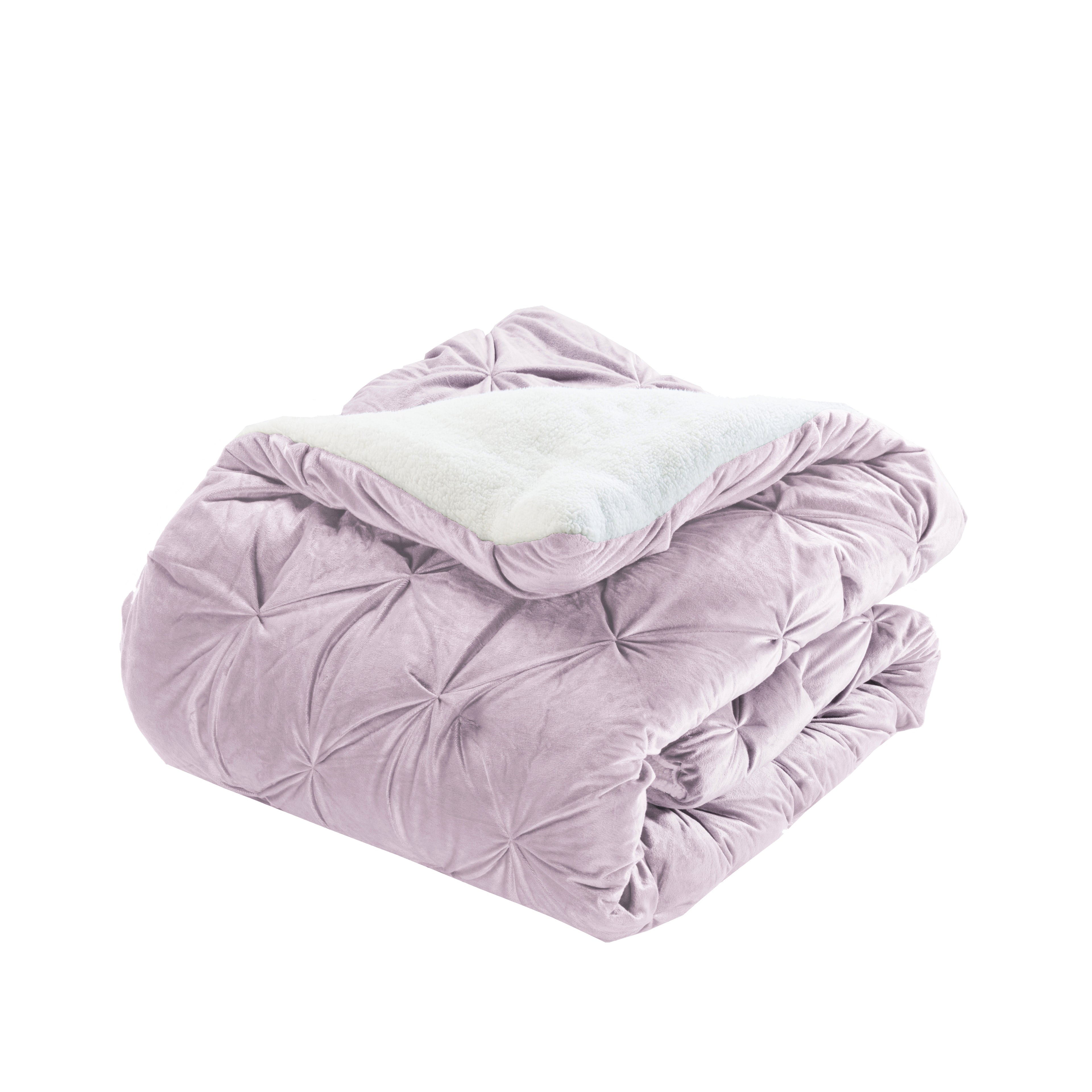 3-Piece Pinch Pleated Micro-Suede Reversible Sherpa - Comforter Set