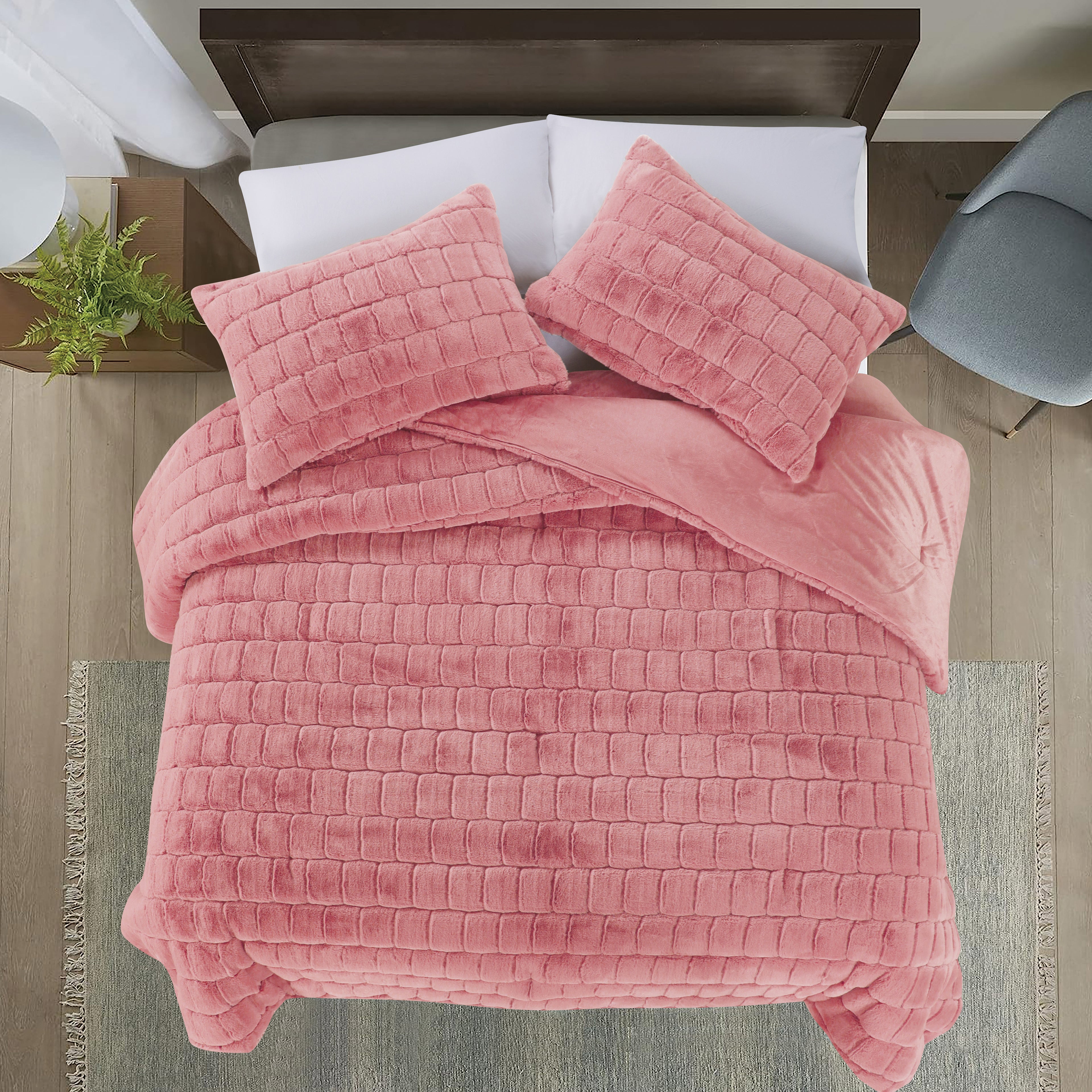 Fluffy 3-Piece Faux Rabbit Fur Comforter Set