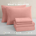 Extra deep Pocket 3 Line Embroidery, 6-Piece Sheet Set