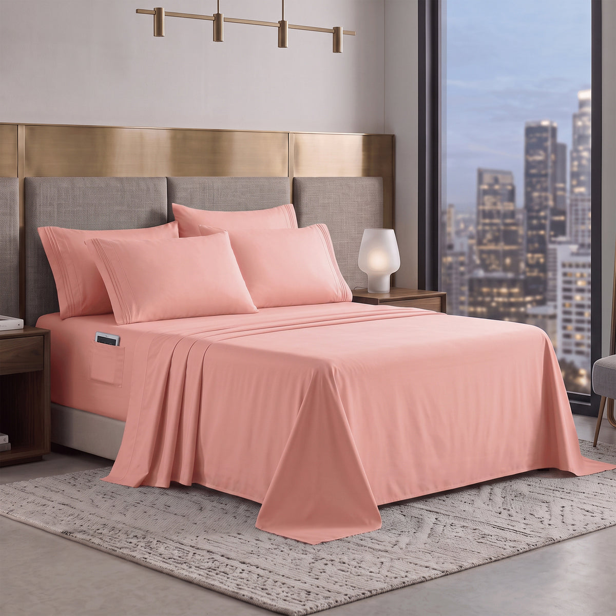 Extra deep Pocket 3 Line Embroidery, 6-Piece Sheet Set