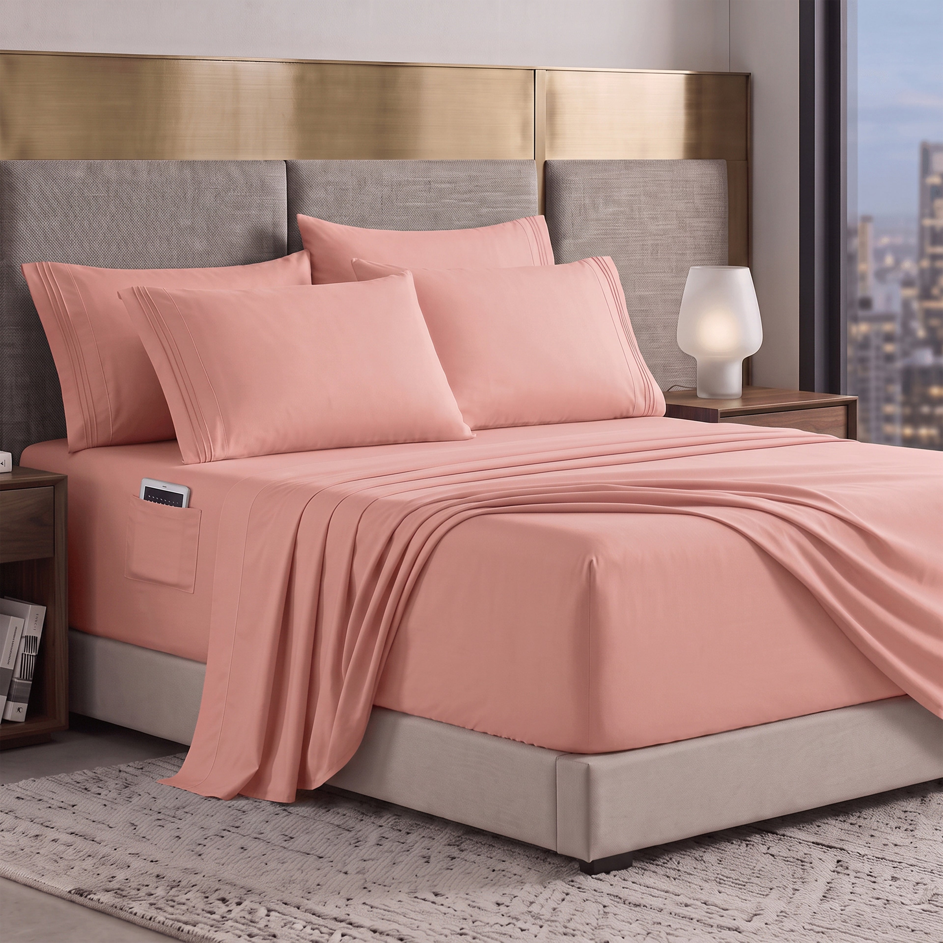 Extra deep Pocket 3 Line Embroidery, 6-Piece Sheet Set