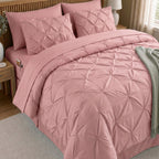 8-Piece Pintuck Pinch Pleated Comforter Set - Includes 4-Piece Sheet Set with Double Sided Storage Pockets