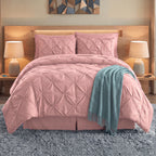 8-Piece Pintuck Pinch Pleated Comforter Set - Includes 4-Piece Sheet Set with Double Sided Storage Pockets