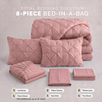 8-Piece Pintuck Pinch Pleated Comforter Set - Includes 4-Piece Sheet Set with Double Sided Storage Pockets