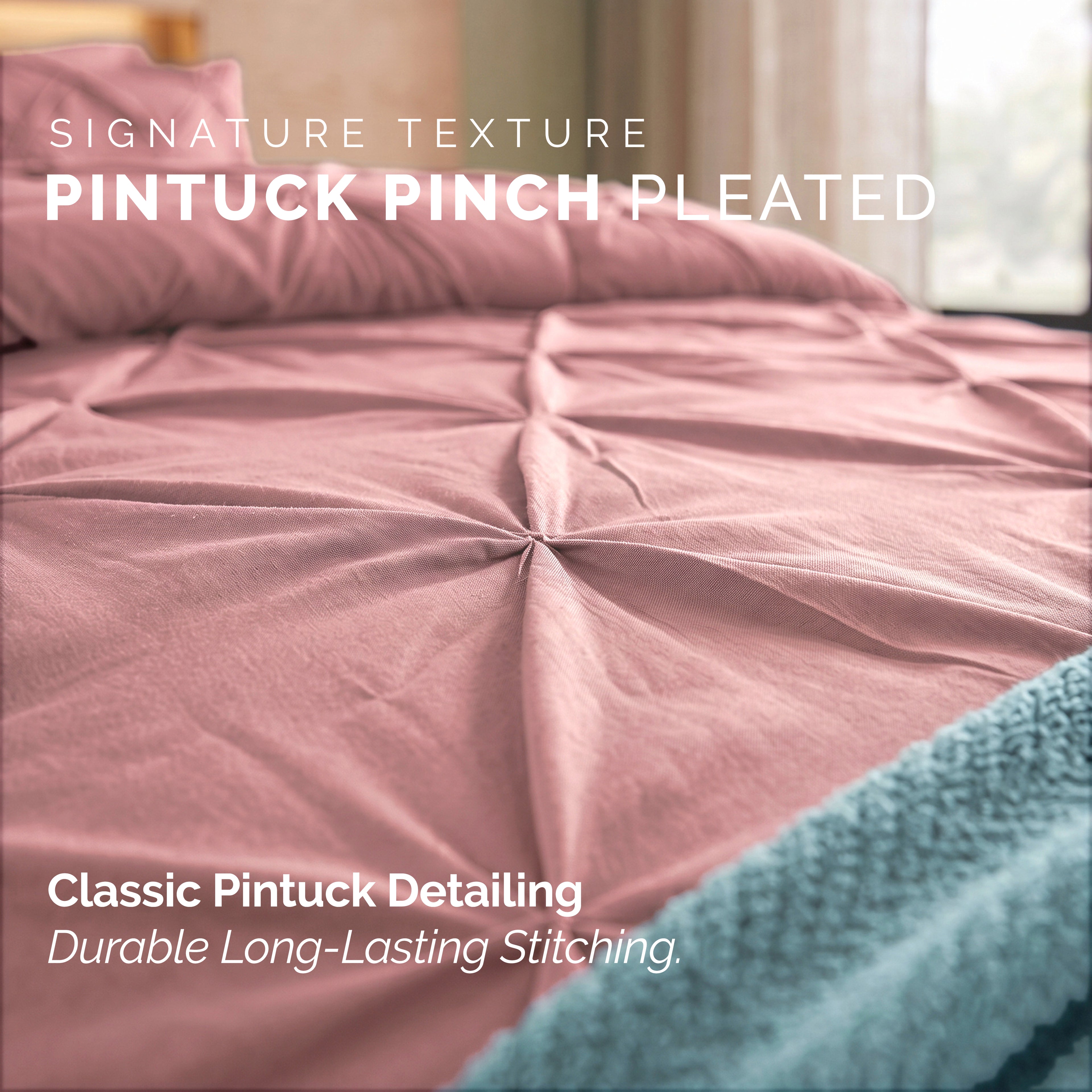 8-Piece Pintuck Pinch Pleated Comforter Set - Includes 4-Piece Sheet Set with Double Sided Storage Pockets