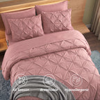 8-Piece Pintuck Pinch Pleated Comforter Set - Includes 4-Piece Sheet Set with Double Sided Storage Pockets