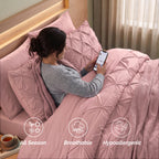 8-Piece Pintuck Pinch Pleated Comforter Set - Includes 4-Piece Sheet Set with Double Sided Storage Pockets