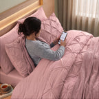 8-Piece Pintuck Pinch Pleated Comforter Set - Includes 4-Piece Sheet Set with Double Sided Storage Pockets