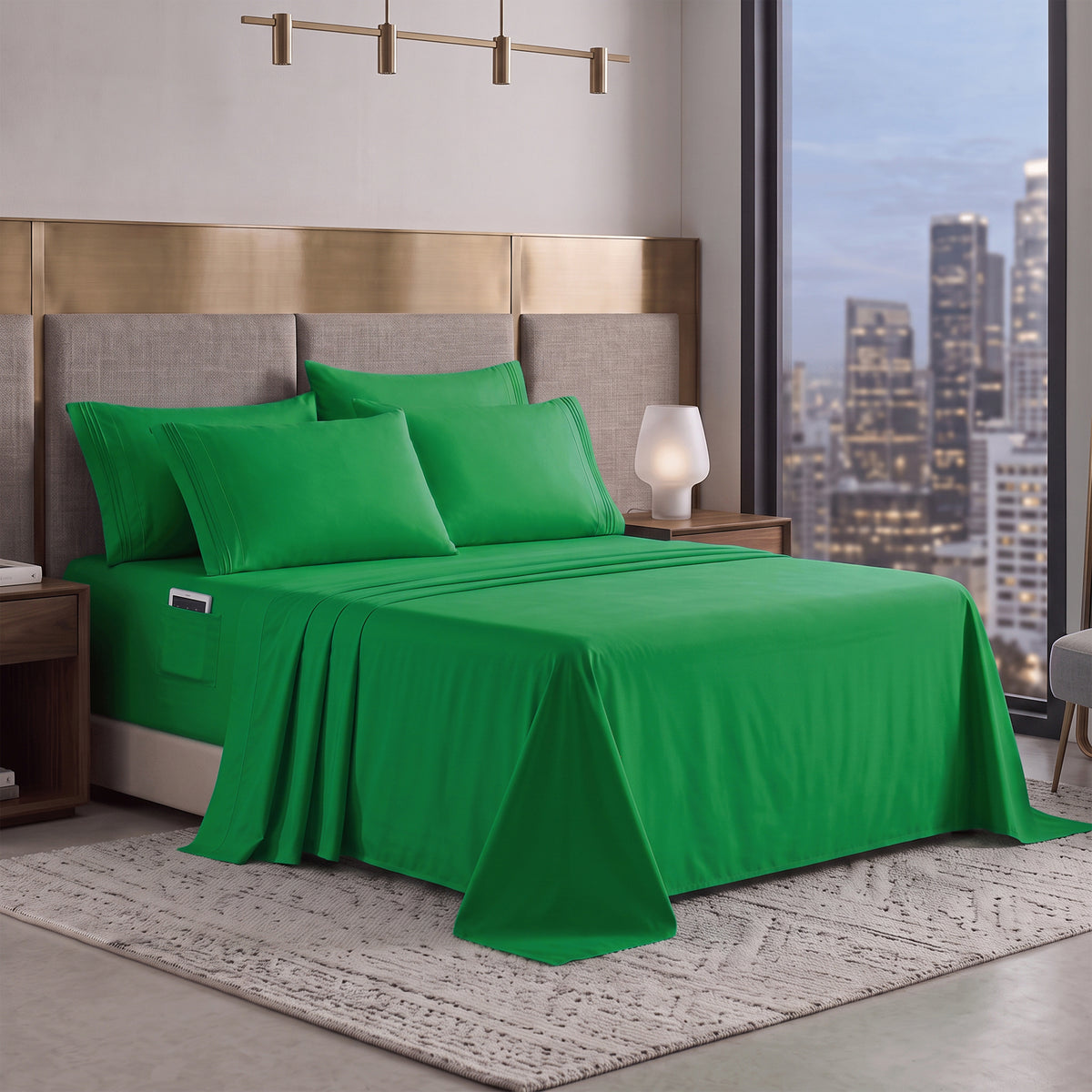 Extra deep Pocket 3 Line Embroidery, 6-Piece Sheet Set