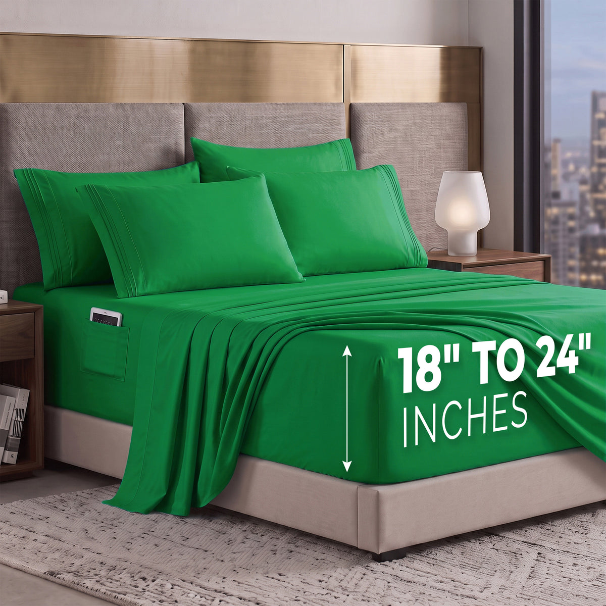 Extra deep Pocket 3 Line Embroidery, 6-Piece Sheet Set