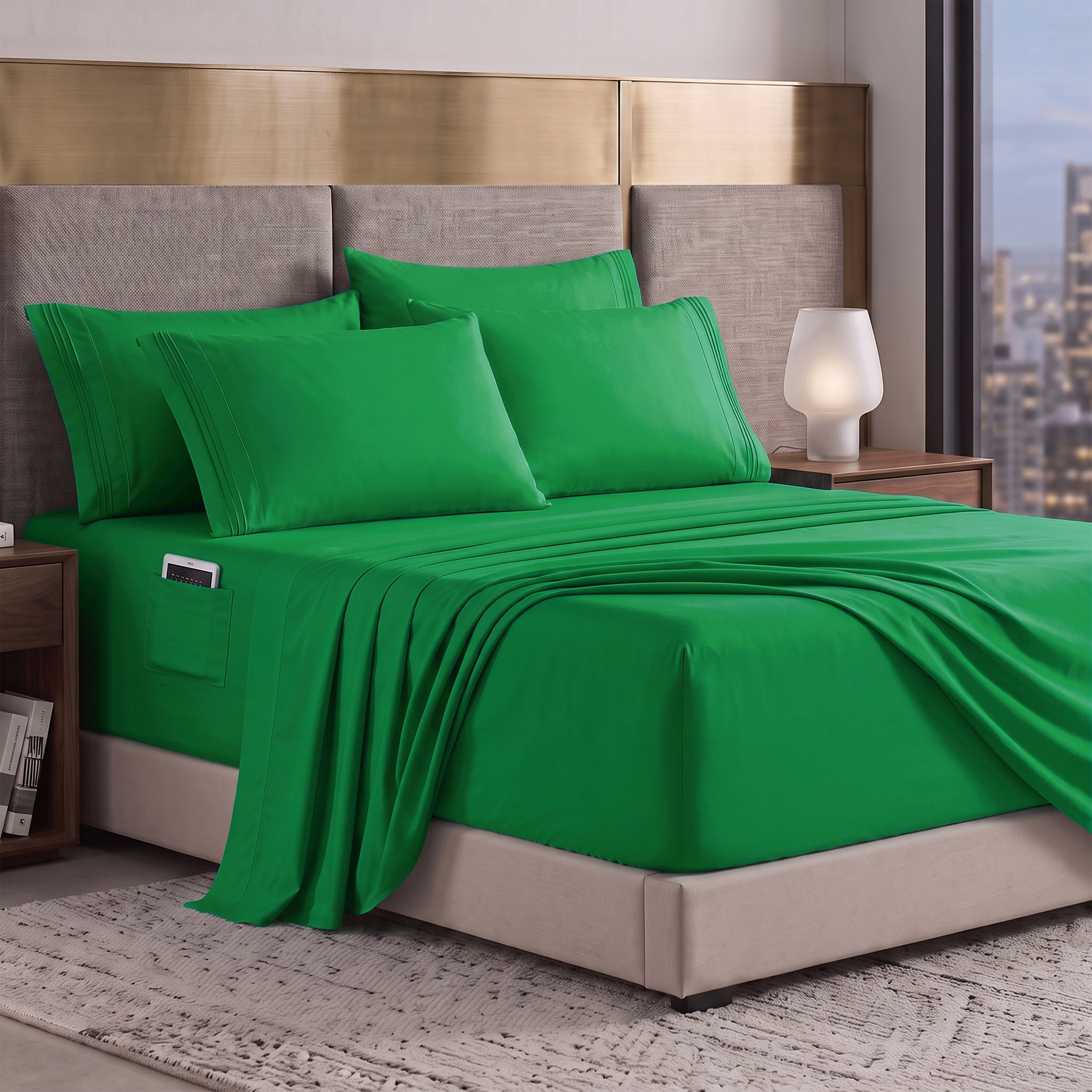 Extra deep Pocket 3 Line Embroidery, 6-Piece Sheet Set
