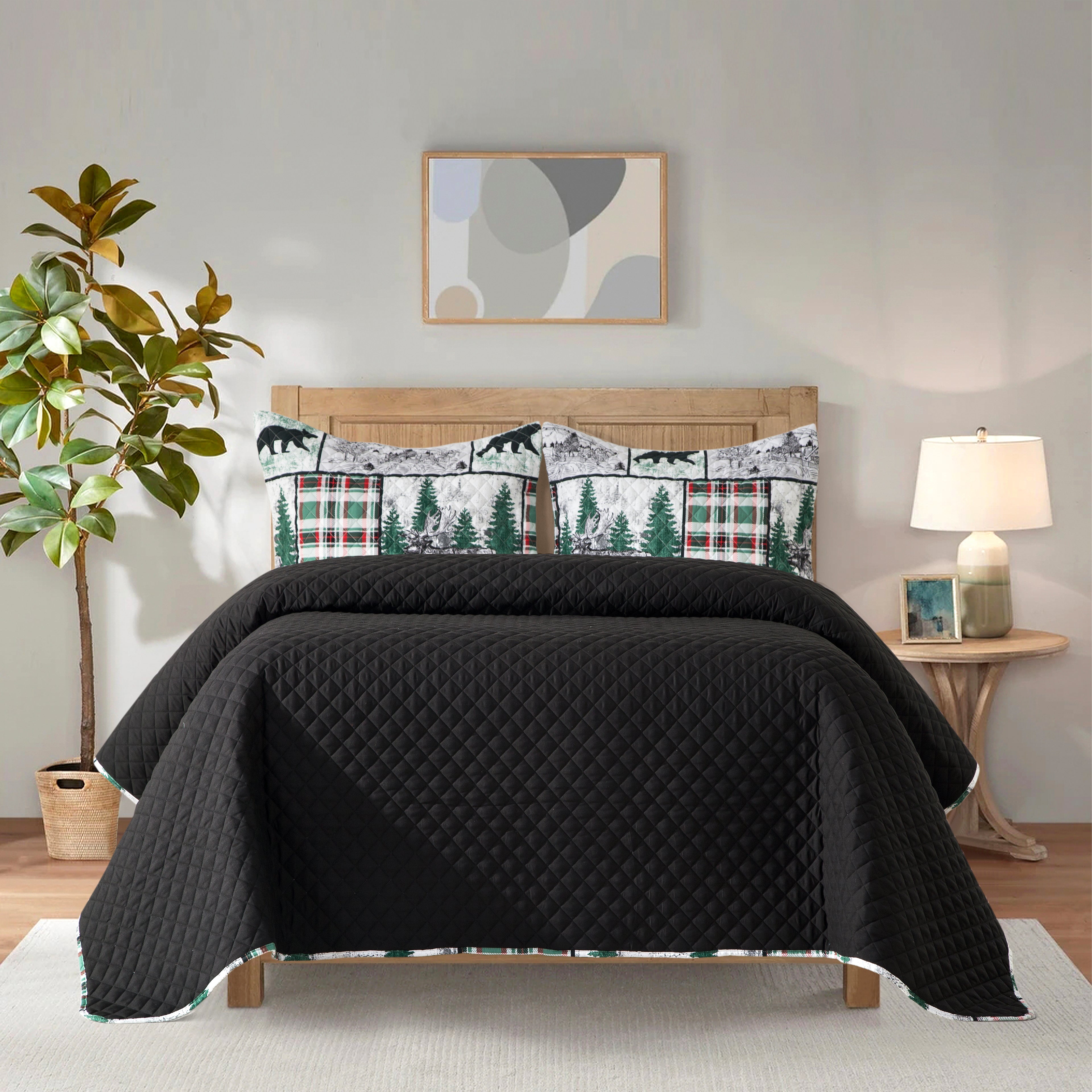 3-Piece Patch Plaid Quilted Reversible Bedspread Coverlet Set