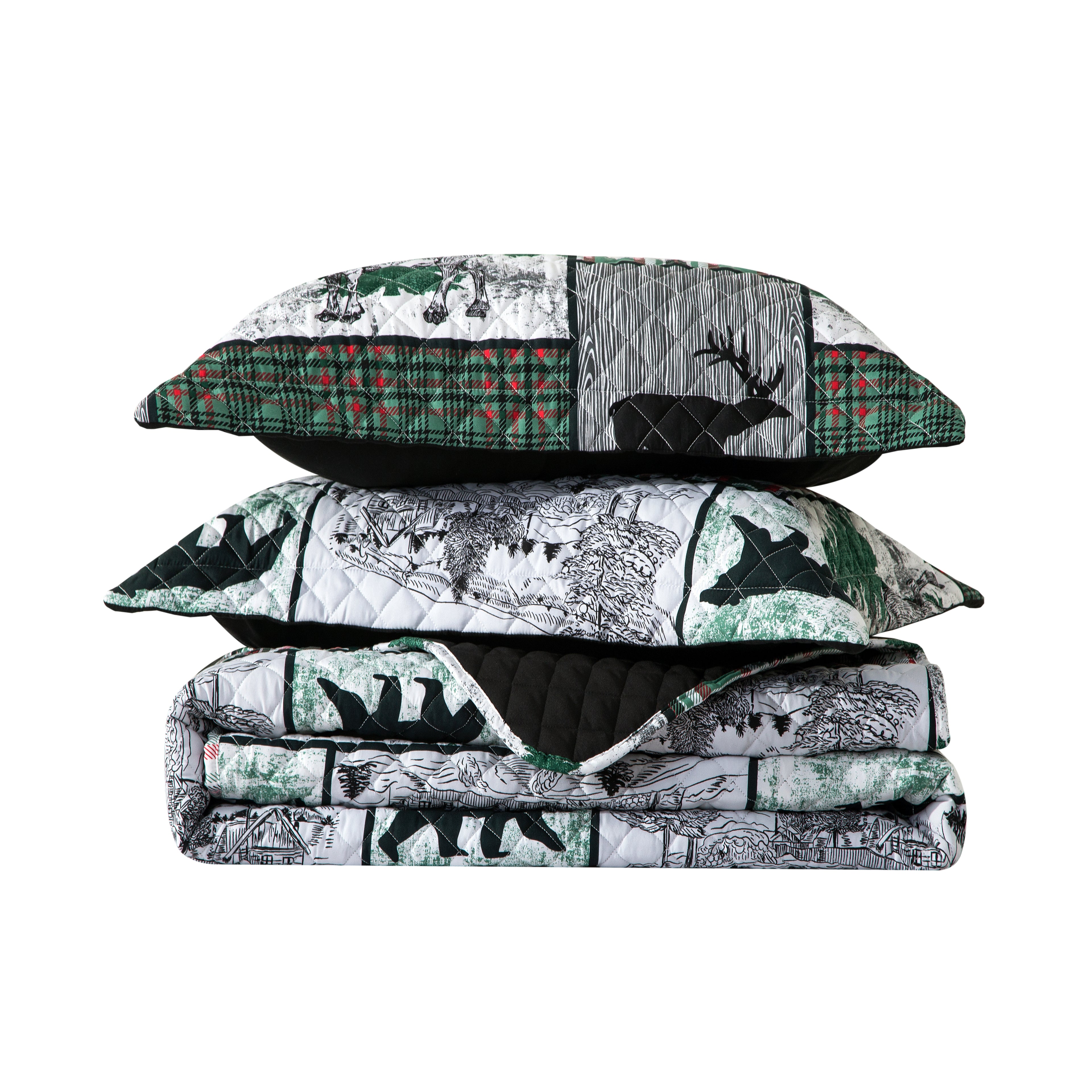 3-Piece Patch Plaid Quilted Reversible Bedspread Coverlet Set