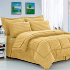 8-Piece Dobby Stripe Comforter Set - Includes 4-Piece Sheet Set with Double Sided Storage Pockets