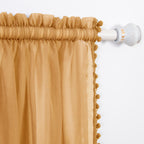 Set of 2 Pom Pom Tasseled Sheer Curtain - Rod Pocket