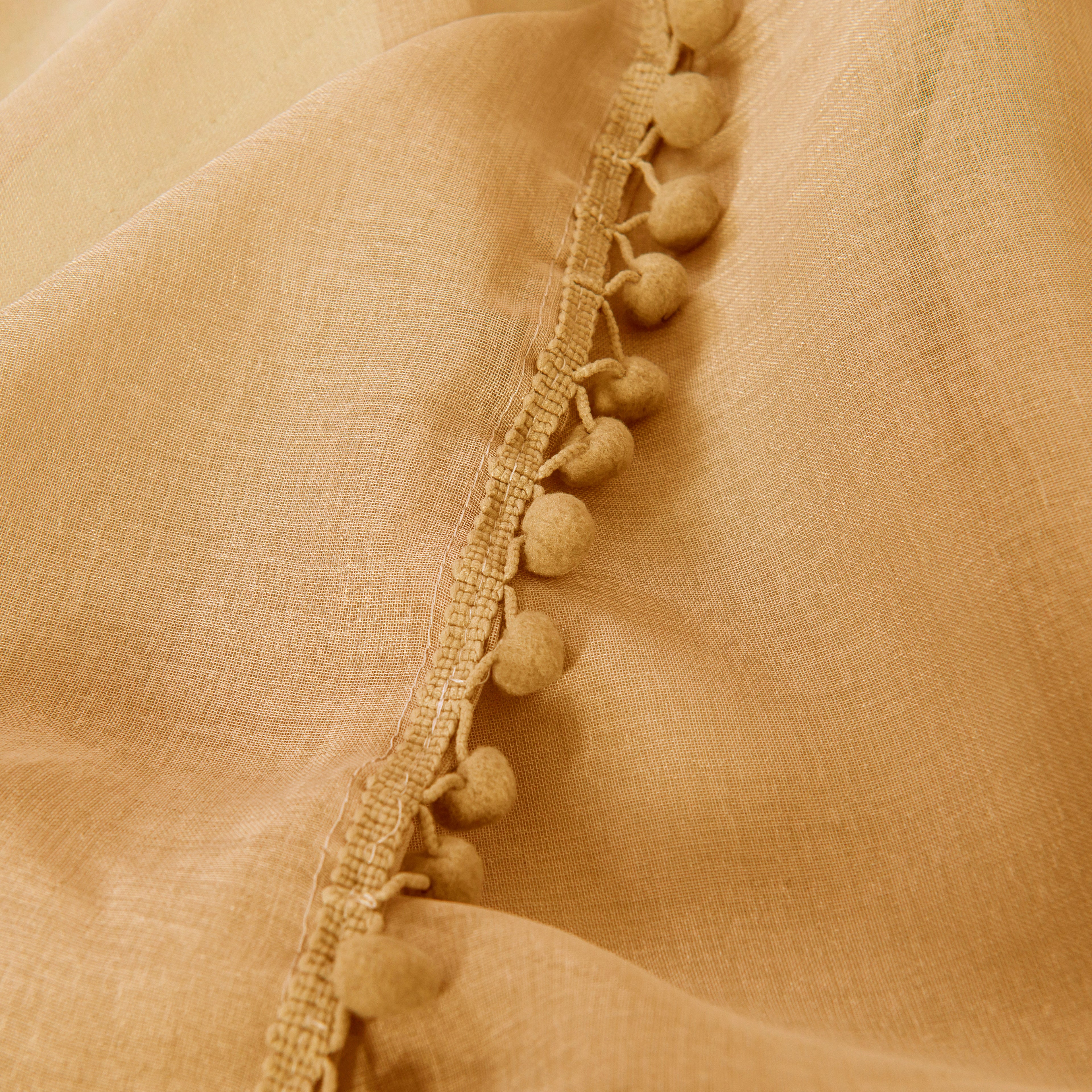 Set of 2 Pom Pom Tasseled Sheer Curtain - Rod Pocket