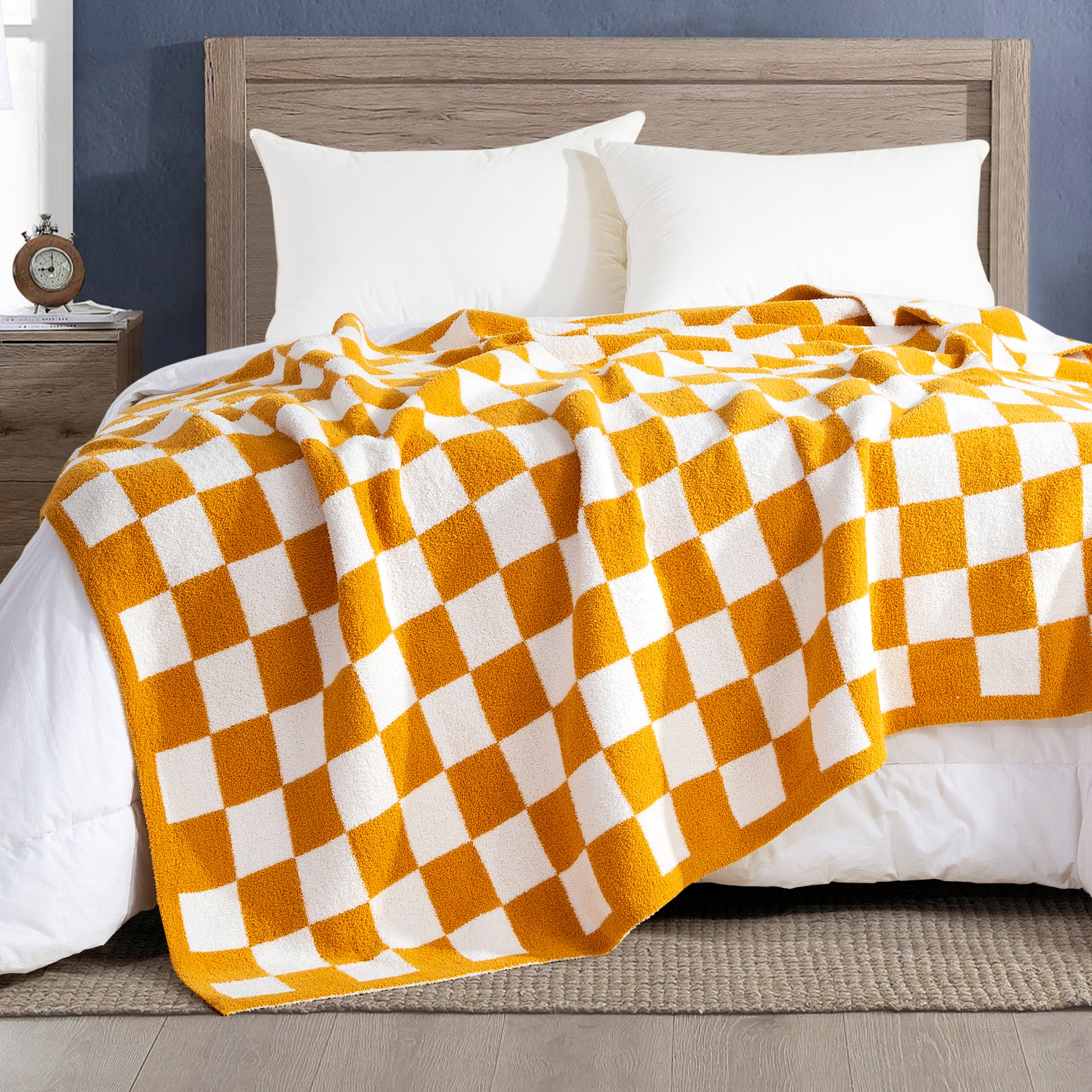 50" x 70"  Ultra Soft Checkered Knitted Throw Blanket
