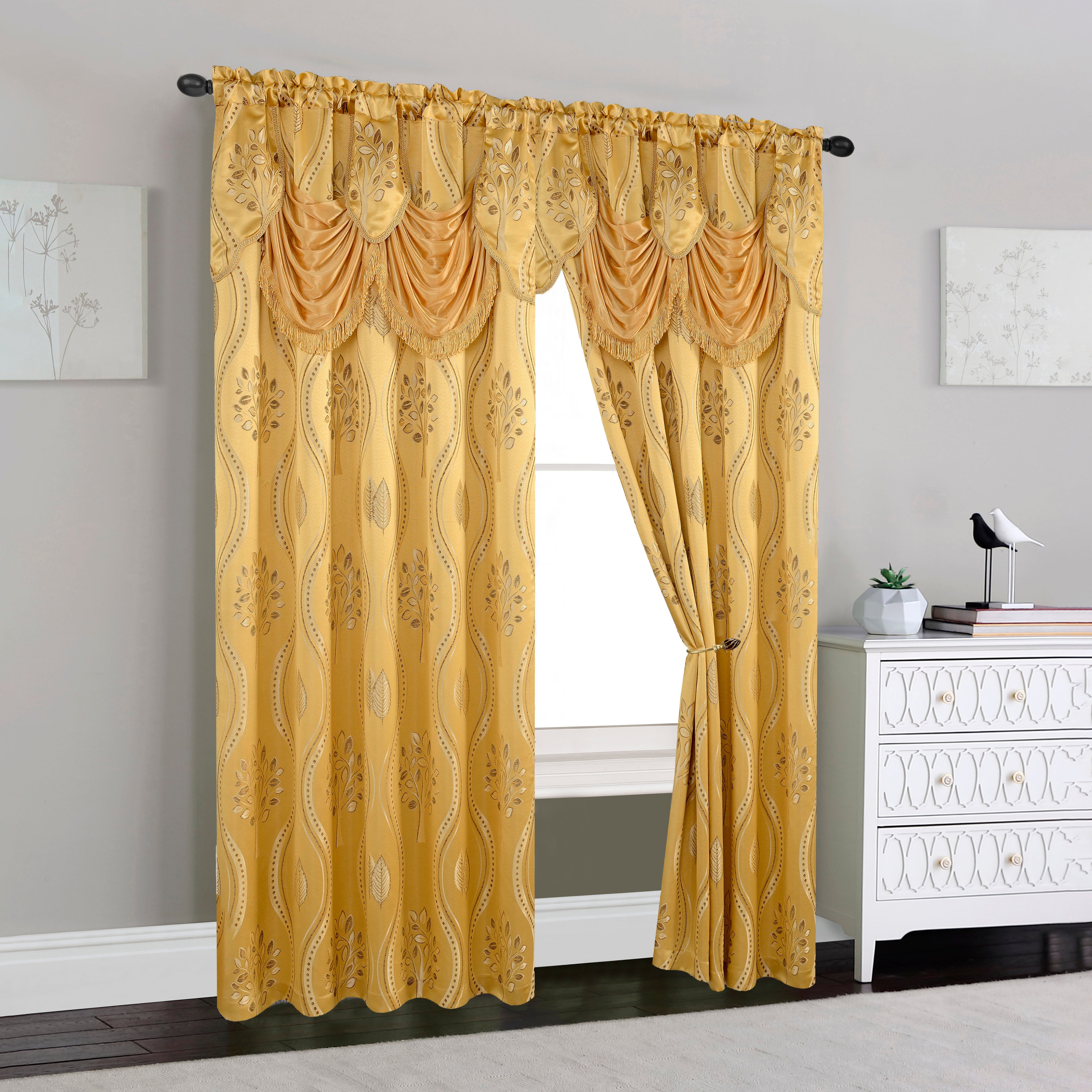 Set of 2 Aurora Curtain Panels- Attached Valance - Rod Pocket- 54" W x 84" L