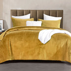 3-Piece Velvet Corduroy Stripe Quilted Bedspread Coverlet Set