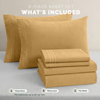 Extra deep Pocket 3 Line Embroidery, 6-Piece Sheet Set