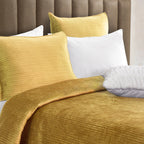 3-Piece Velvet Corduroy Stripe Quilted Bedspread Coverlet Set