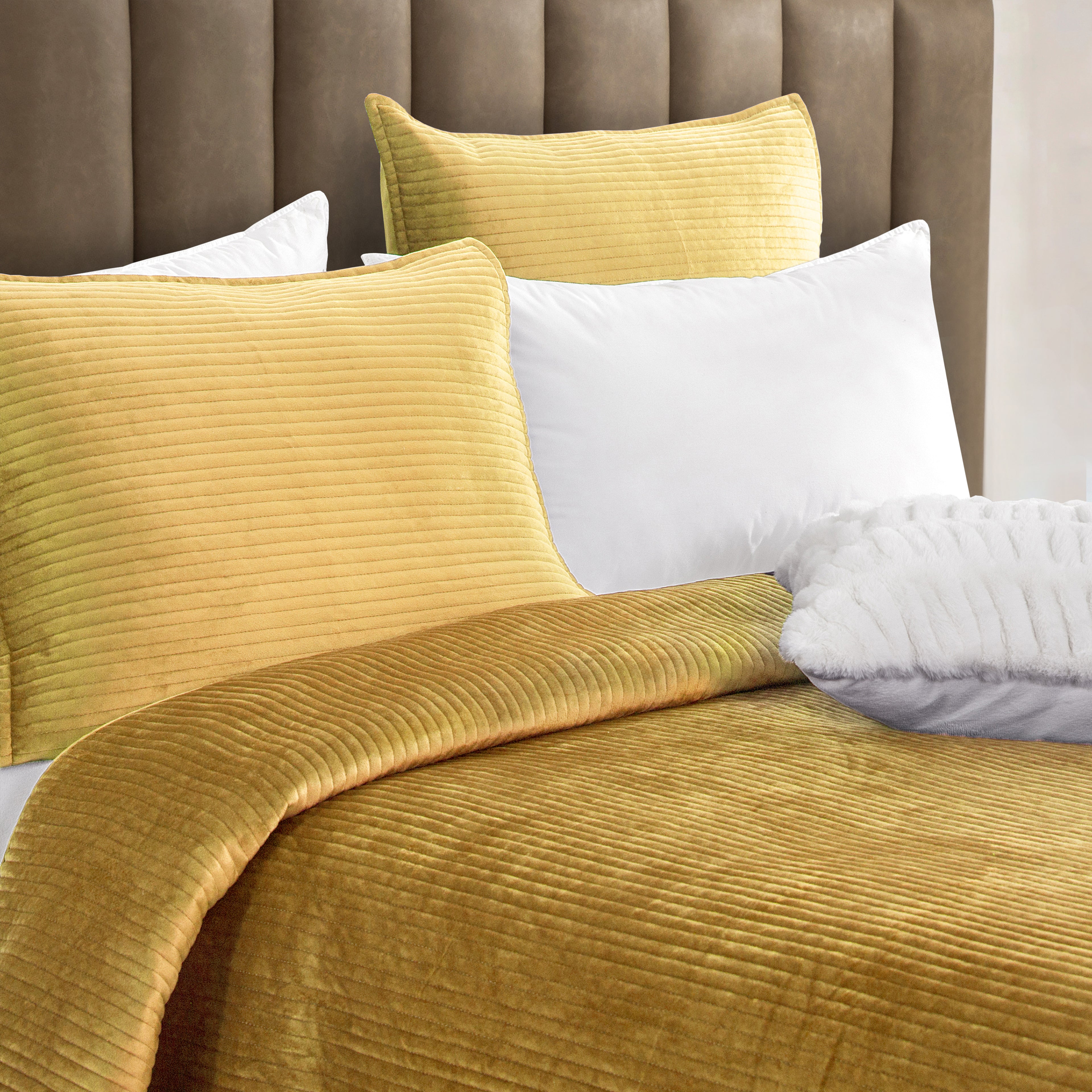 3-Piece Velvet Corduroy Stripe Quilted Bedspread Coverlet Set