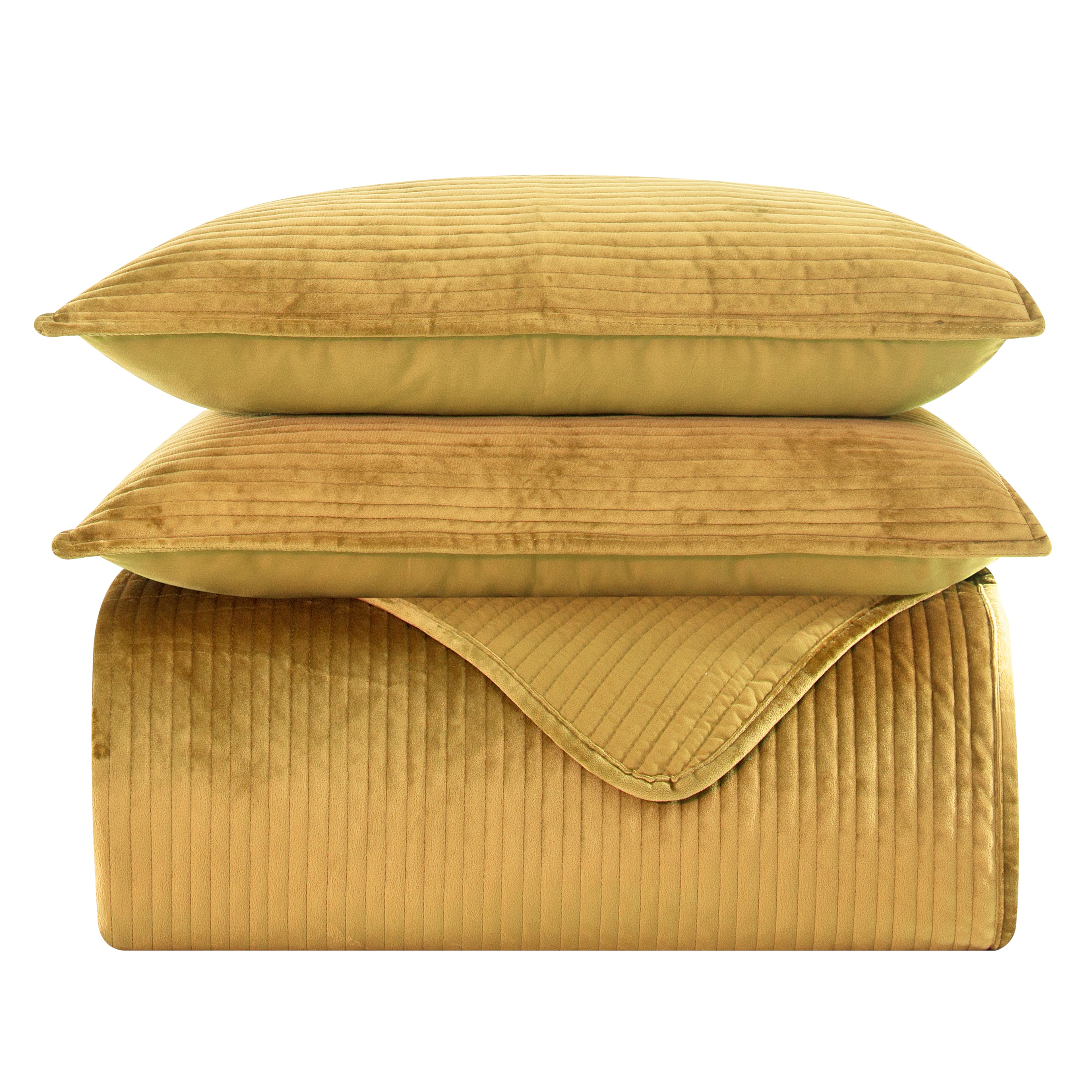 3-Piece Velvet Corduroy Stripe Quilted Bedspread Coverlet Set