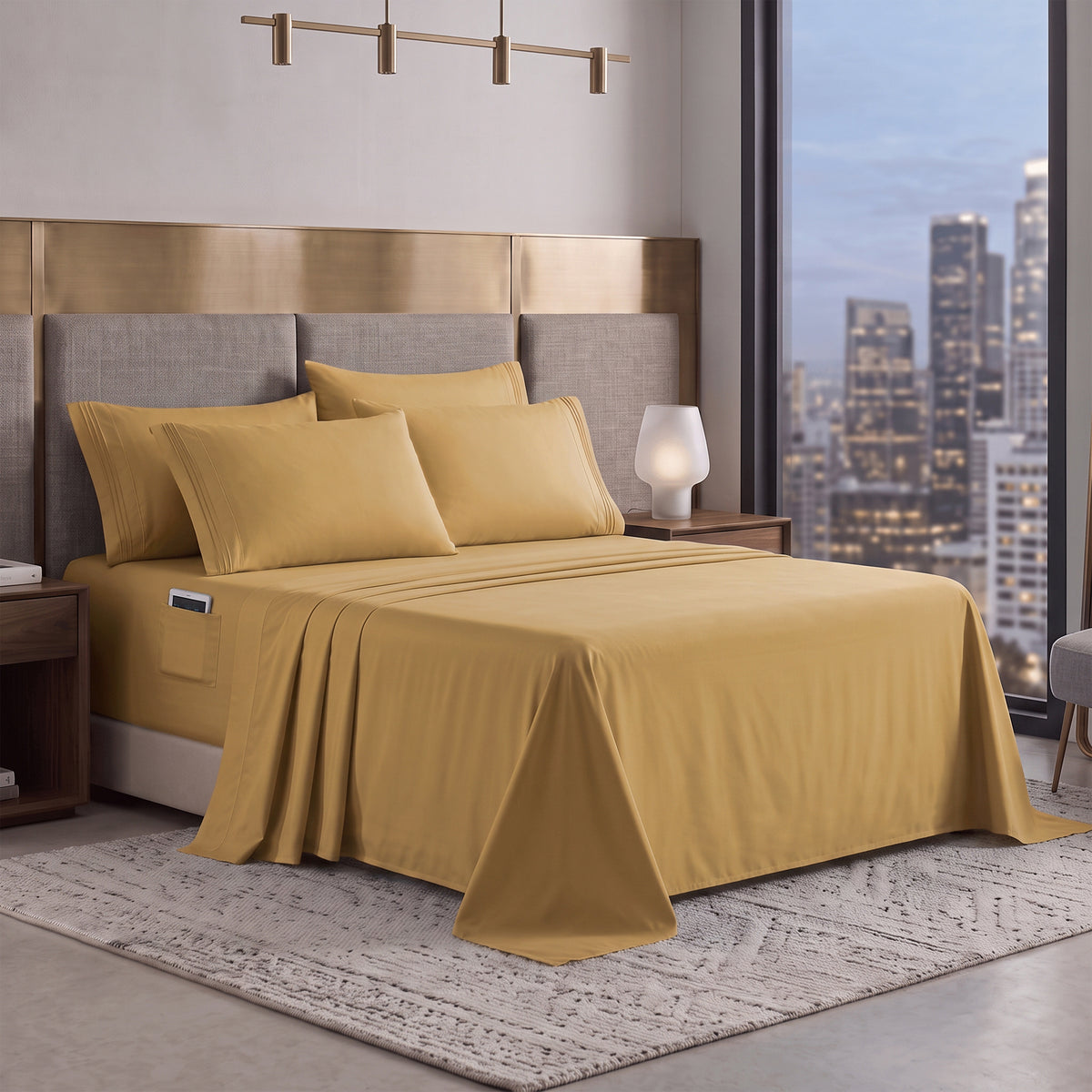 Extra deep Pocket 3 Line Embroidery, 6-Piece Sheet Set