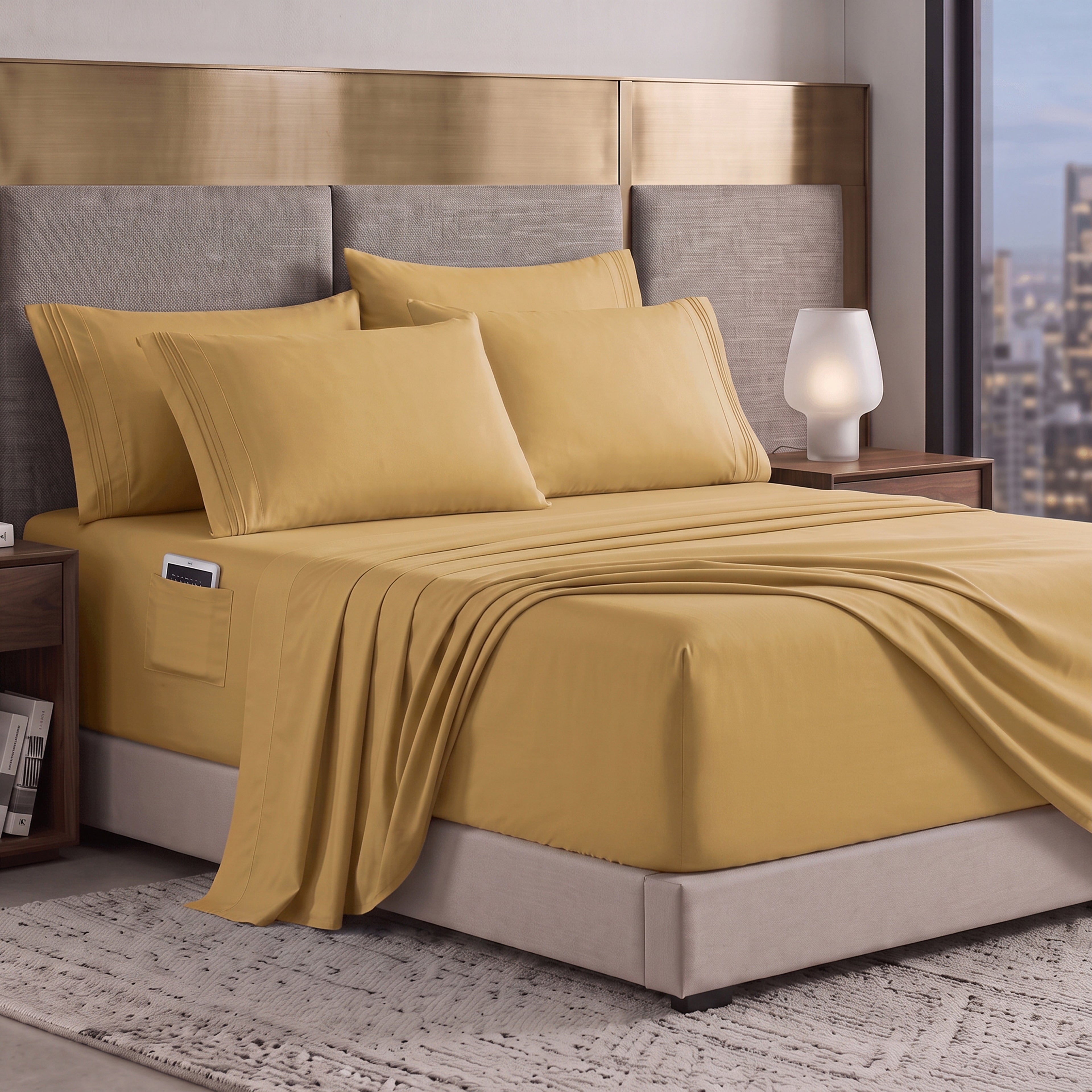Extra deep Pocket 3 Line Embroidery, 6-Piece Sheet Set