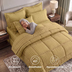 8-Piece Dobby Stripe Comforter Set - Includes 4-Piece Sheet Set with Double Sided Storage Pockets