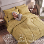 8-Piece Dobby Stripe Comforter Set - Includes 4-Piece Sheet Set with Double Sided Storage Pockets