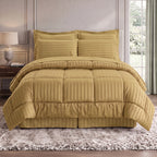 8-Piece Dobby Stripe Comforter Set - Includes 4-Piece Sheet Set with Double Sided Storage Pockets