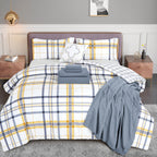 8-Piece Lodge Plaid and Patch Reversible Comforter Set - Includes 4-Piece Sheet Set with Double Sided Storage Pockets