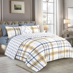 8-Piece Lodge Plaid and Patch Reversible Comforter Set - Includes 4-Piece Sheet Set with Double Sided Storage Pockets