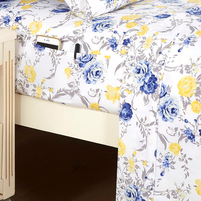 Elegant Comfort 6-Piece Floral and Stripe Pattern Sheet Set - Soft as a Hotel Premium Quality Bedding