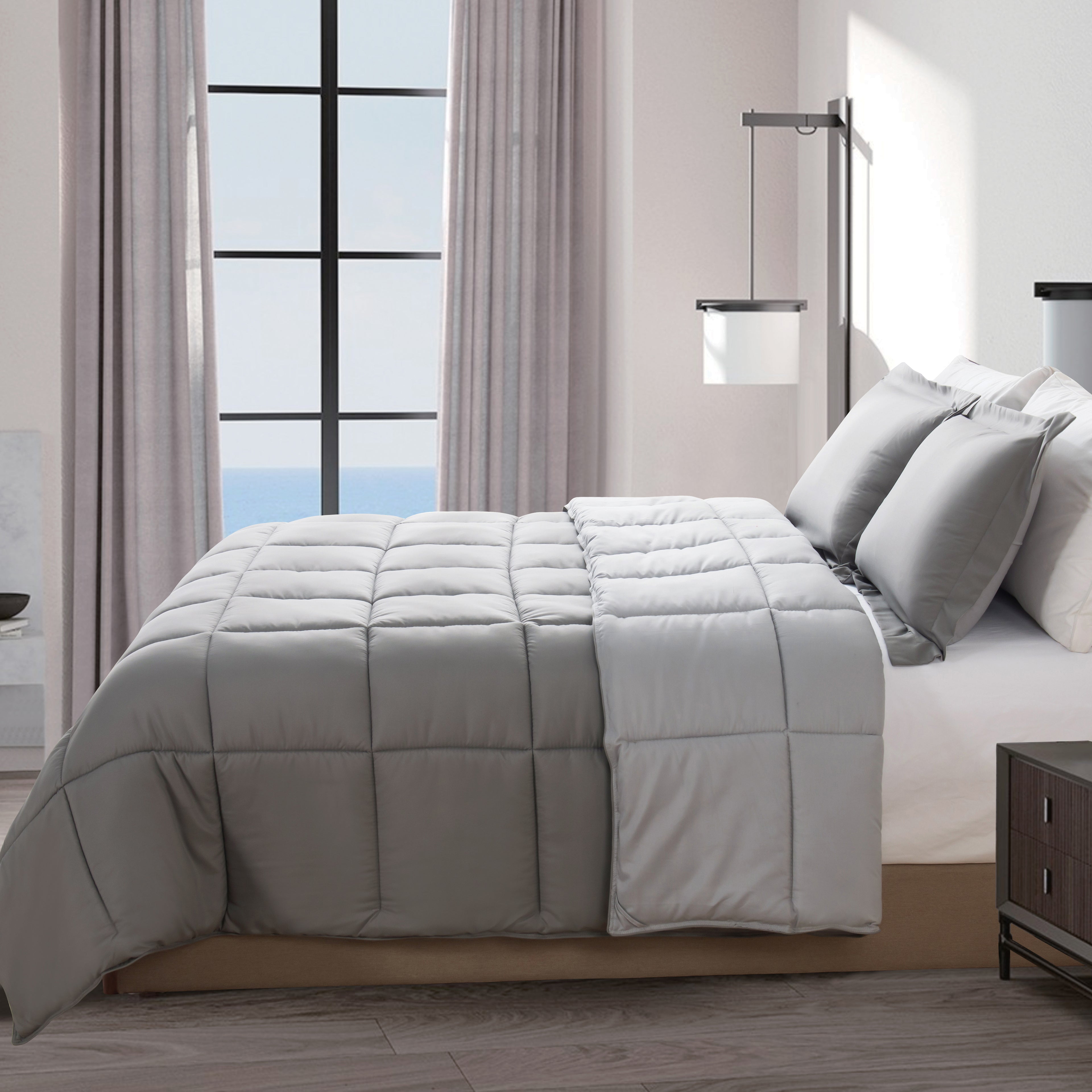 Reversible 3-Piece Box Stitched Comforter & Shams - Duvet Insert with 4 Corner Tabs