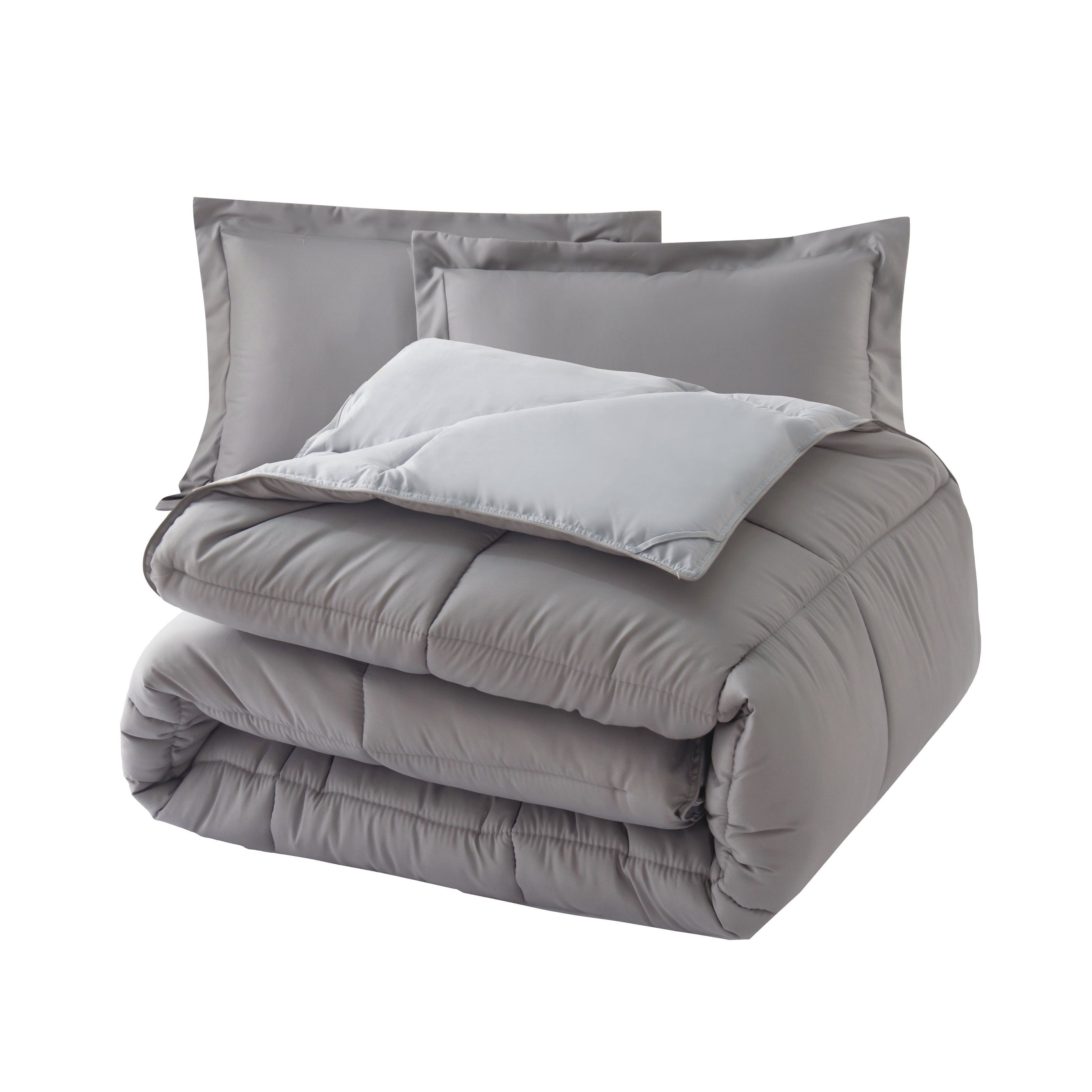 Reversible 3-Piece Box Stitched Comforter & Shams - Duvet Insert with 4 Corner Tabs