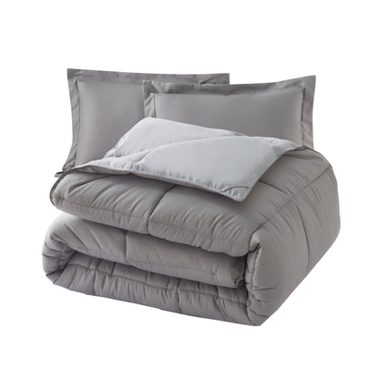 Elegant Comfort Reversible 3-Piece Box Stitched Comforter & Shams - Duvet Insert with 4 Corner Tabs